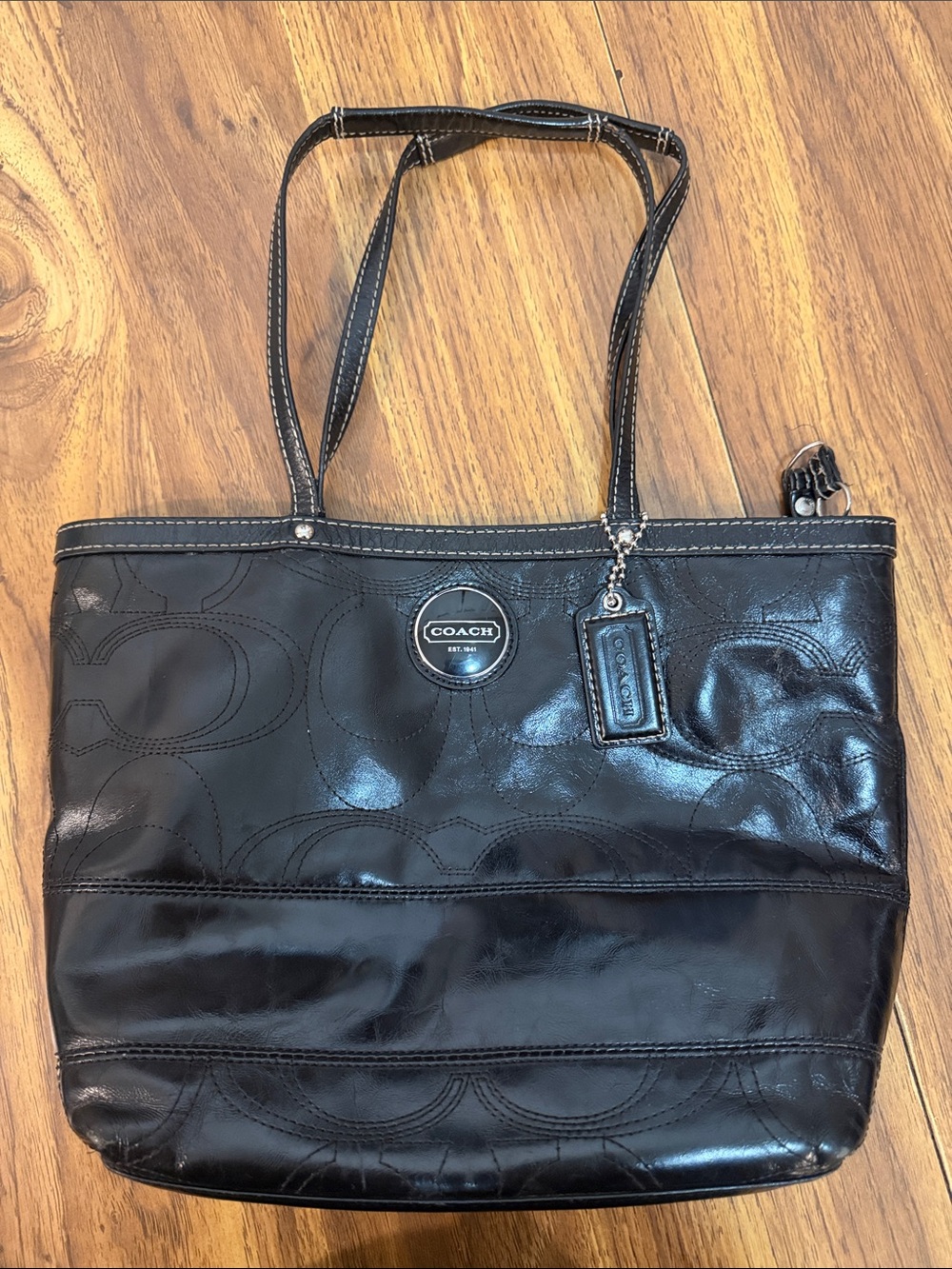 Coach Black Patent Leather Signature Tote